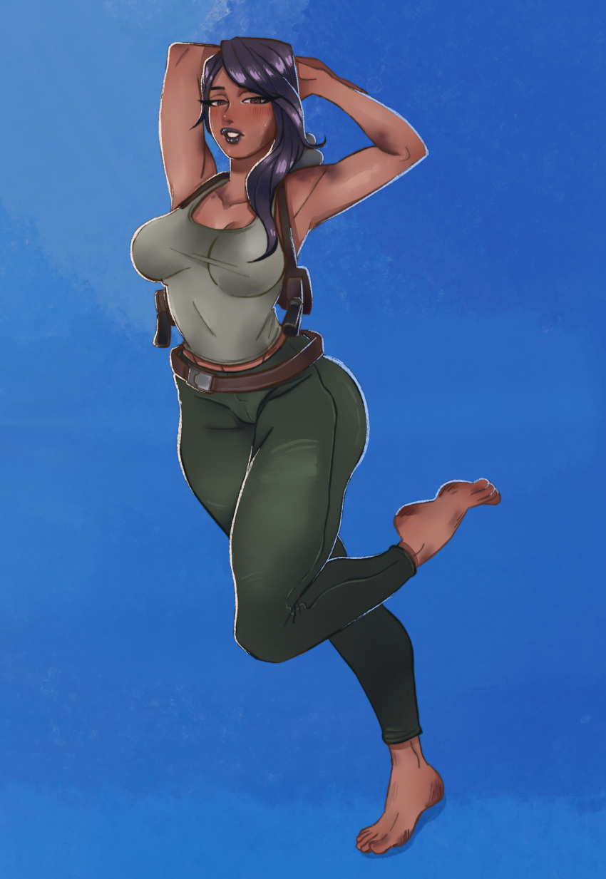 barefoot black_hair brown_hair clothed dirty_feet feet_up flatfoot fortnite fully_clothed fully_clothed_female hbnatart police_uniform