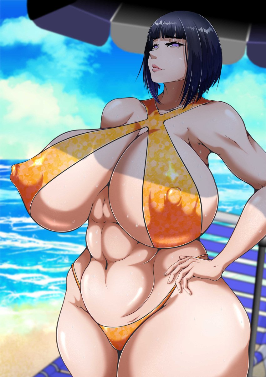 1girls abs beach big_breasts boruto:_naruto_next_generations breasts busty curvaceous curvy curvy_body curvy_female curvy_figure enormous_breasts erect_nipples female female_focus female_only huge_breasts hyuuga_hinata large_breasts massive_breasts milf mojihe mother naruto nipples short_hair solo solo_female solo_focus umbrella venus_body voluptuous wide_hips