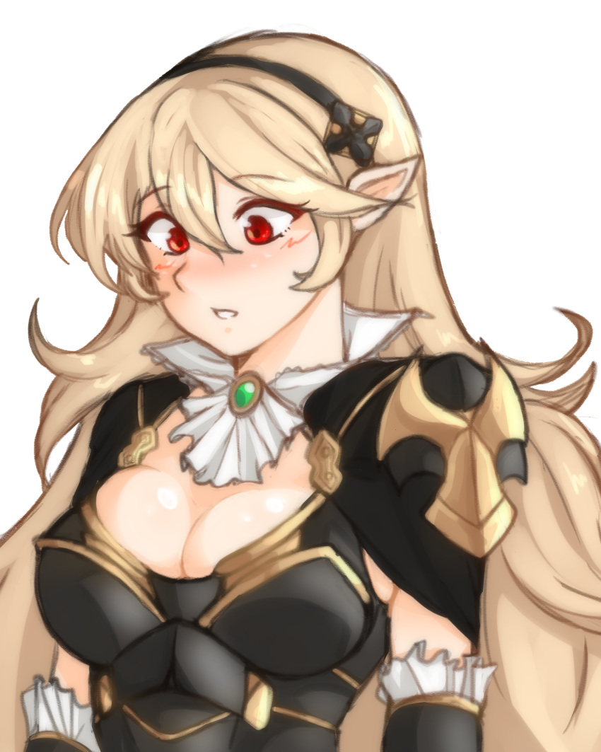 1girls absurdres blood breasts cleavage cleavage_cutout clothing_cutout commentary_request corrin_(female)_(nohr_noble)_(fire_emblem) corrin_(fire_emblem) corrin_(fire_emblem)_(female) female female_only fire_emblem fire_emblem_fates fire_emblem_heroes hairband highres large_breasts long_hair looking_down nintendo official_alternate_costume pointy_ears red_eyes simple_background solo transparent_background tridisart upper_body very_long_hair white_background