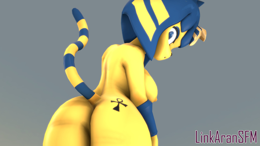 3d 3d_(artwork) 3d_model absurd_res animal_crossing ankha ankha_(animal_crossing) ankha_(hazeker) anthro ass big_breasts big_butt blue_eyes blue_hair breasts butt_tattoo clothed clothing digital_media_(artwork) domestic_cat doubutsu_no_mori egyptian felid feline felis female female_focus fur hair hazeker hi_res linkaransfm looking_at_viewer mammal mostly_nude nairu_(doubutsu_no_mori) nintendo nipples nude partially_clothed side_boob solo solo_focus source_filmmaker tattoo video_games wide_hips yellow_body