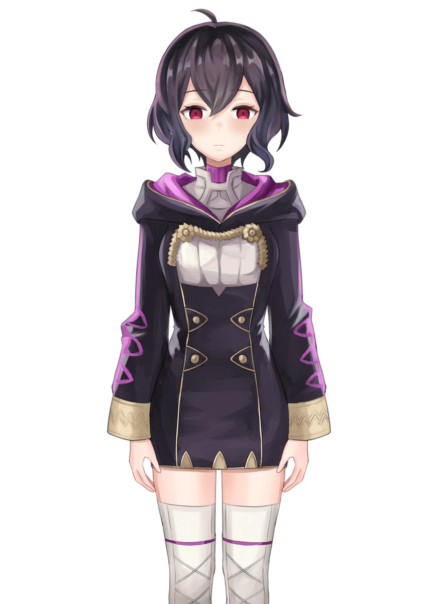 1girls ahoge alternate_version_available bare_thighs black_hair breasts clothed corruption dogansa empty_eyes expressionless female female_only femsub fire_emblem fire_emblem_awakening grima_(fire_emblem) kaerukeroro1 long_sleeves looking_at_viewer mind_control morgan_(fire_emblem) morgan_(fire_emblem)_(female) nintendo red_eyes short_hair small_breasts solo thighhighs thighs white_background