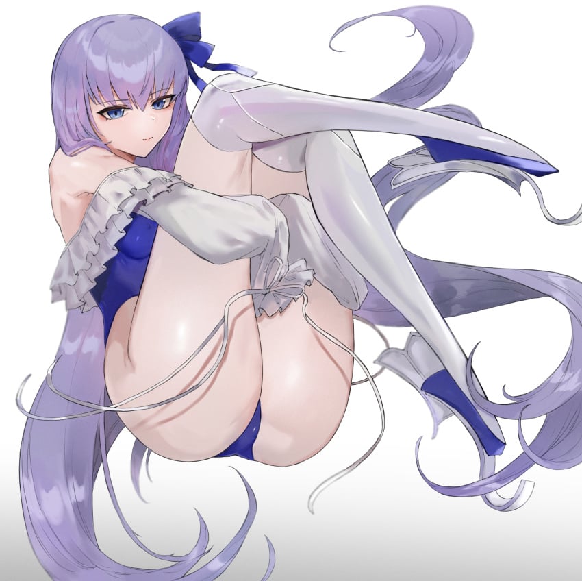 1girls 2022 ass blue_eyes blue_swimsuit breasts cameltoe fate/grand_order fate_(series) female female_only flat_chest kataku_musou large_ass long_hair long_legs meltryllis meltryllis_(swimsuit_lancer)_(fate) one-piece_swimsuit prosthetic_legs purple_hair simple_background small_breasts swimsuit very_long_hair