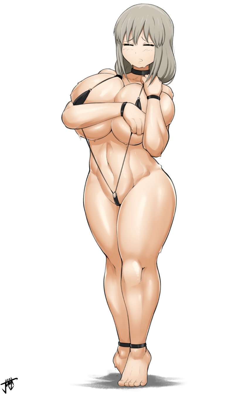 1girls alternate_version_available big_breasts breasts choker closed_eyes female female_focus female_only jmvmaa long_hair mature_female micro_bikini milf ponytail sling_bikini solo standing thick_thighs thighs uzaki-chan_wa_asobitai! uzaki_tsuki voluptuous wide_hips