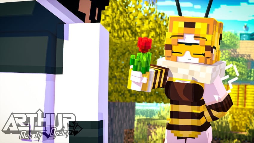 1920x1080 1boy 1girls 3d arthur32 bee bee_(minecraft) bee_girl big_breasts breasts closed_eyes clothing female flower looking_at_another mabel_bee_(arthur32) male mex_arthur_(arthur32) microsoft mine-imator minecraft mojang smile thick_thighs wide_hips xbox_game_studios