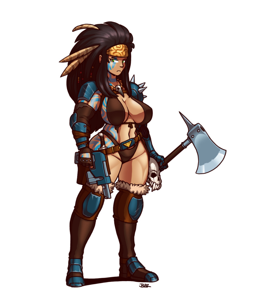 1girls amazon astra_militarum barbarian bikini blazbaros bolter green_eyes huge_breasts imperial_guard imperium_of_man kanak_skull_takers long_hair muscular_female tagme tan_body tan_skin tattoos tribal warhammer_(franchise) warhammer_40k weapon