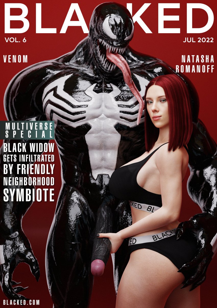 1boy 1girls 3d abs biceps big_ass big_breasts big_penis black_widow_(marvel) blacked blacked_clothing blacked_widow_(marvel) claws cyberbolt english_text female holding_penis huge_cock human human_on_humanoid humanoid interspecies light-skinned_female light_skin long_tongue looking_at_viewer male marvel marvel_cinematic_universe marvel_comics muscular muscular_male natasha_romanoff red_hair scarlett_johansson sharp_teeth spider-man_(series) straight straight_hair symbiote text venom_(marvel)