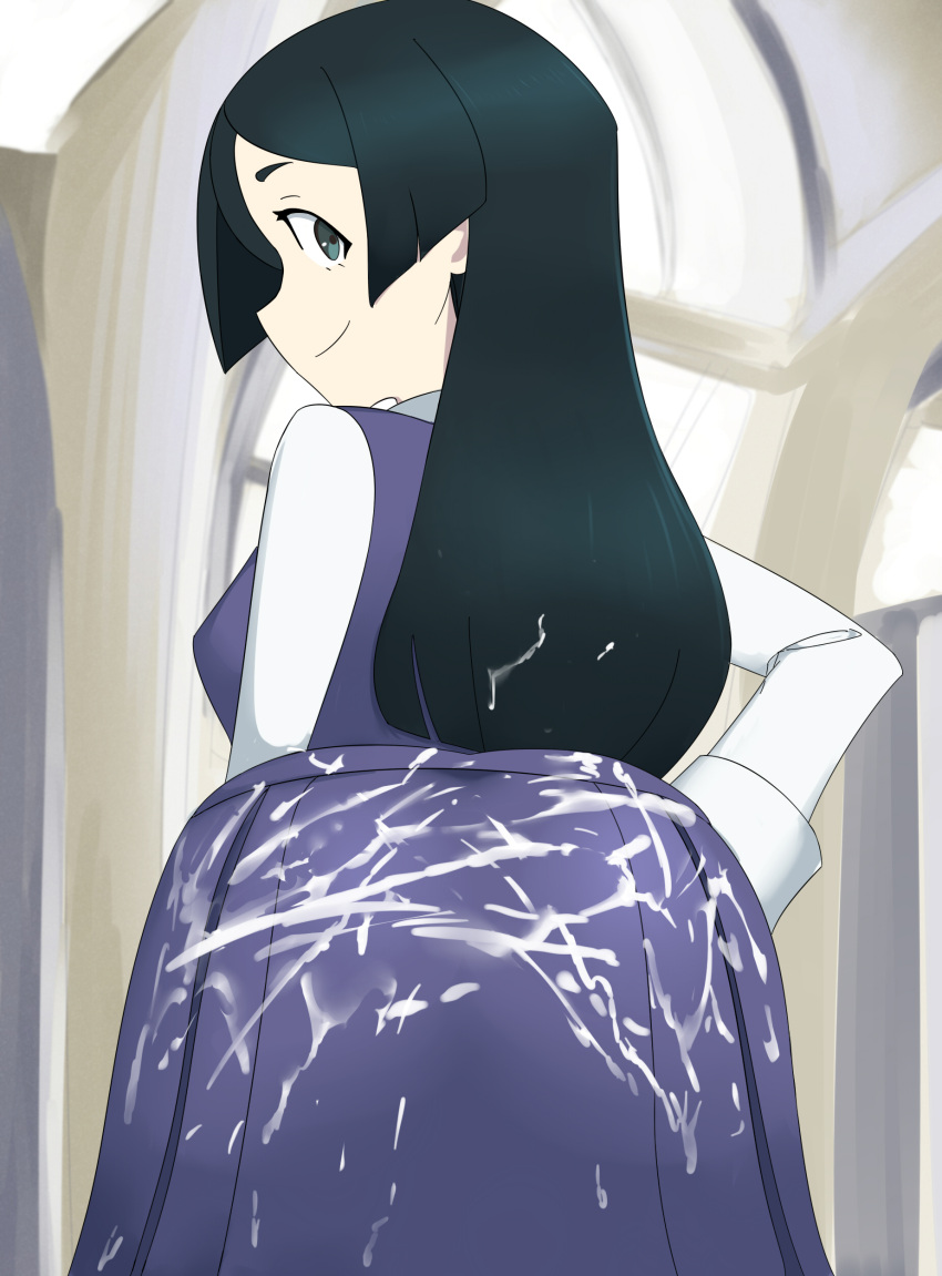 1girls ass ass_in_dress barbara_parker black_hair clothed clothed_female color colored cum cum_on_ass cum_on_body cum_on_clothes cum_on_lower_body female female_focus female_only human little_witch_academia looking_at_viewer looking_back oksandio presenting presenting_hindquarters school_uniform skirt solo solo_female solo_focus tagme uniform