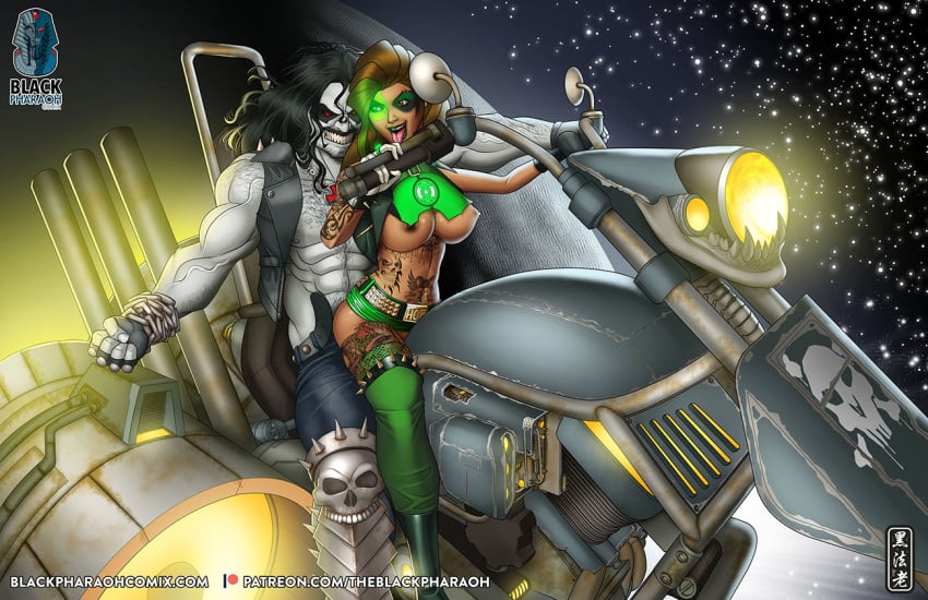 1boy 1girls abs ambiguous_penetration biker_girl bimbo bimbofication brown_hair dark-skinned_female dark_skin dc dc_comics green_lantern green_lantern_(series) interracial interspecies jessica_cruz latina lobo_(dc) male_focus motorcycle motorcycle_sex muscular muscular_male riding_penis superheroine tattoo tattoos theblackpharaoh tongue_out