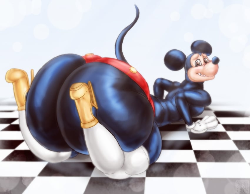 1boy 1male anthro anthro_focus anthro_only ass big_ass big_butt black_fur brown_eyes disney embarrassed femboy girly gloves hand_on_floor hands_on_floor high_heels looking_at_viewer looking_back male male_only mickey_mouse mouse on_front on_knees partially_clothed pose posing presenting presenting_hindquarters rodent solo solo_focus thiccey_mouse xtrent968