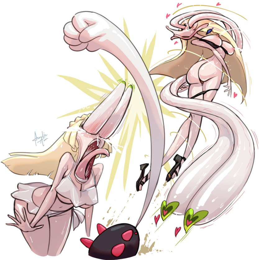 acrylictoon ass awooga breasts eyes_bugging_out female funny lactation lillie_(pokemon) lusamine_(pokemon) nipples open_mouth pokemon pokemon_(species) pokemon_sm punch pyukumuku tagme transparent_background wild_take