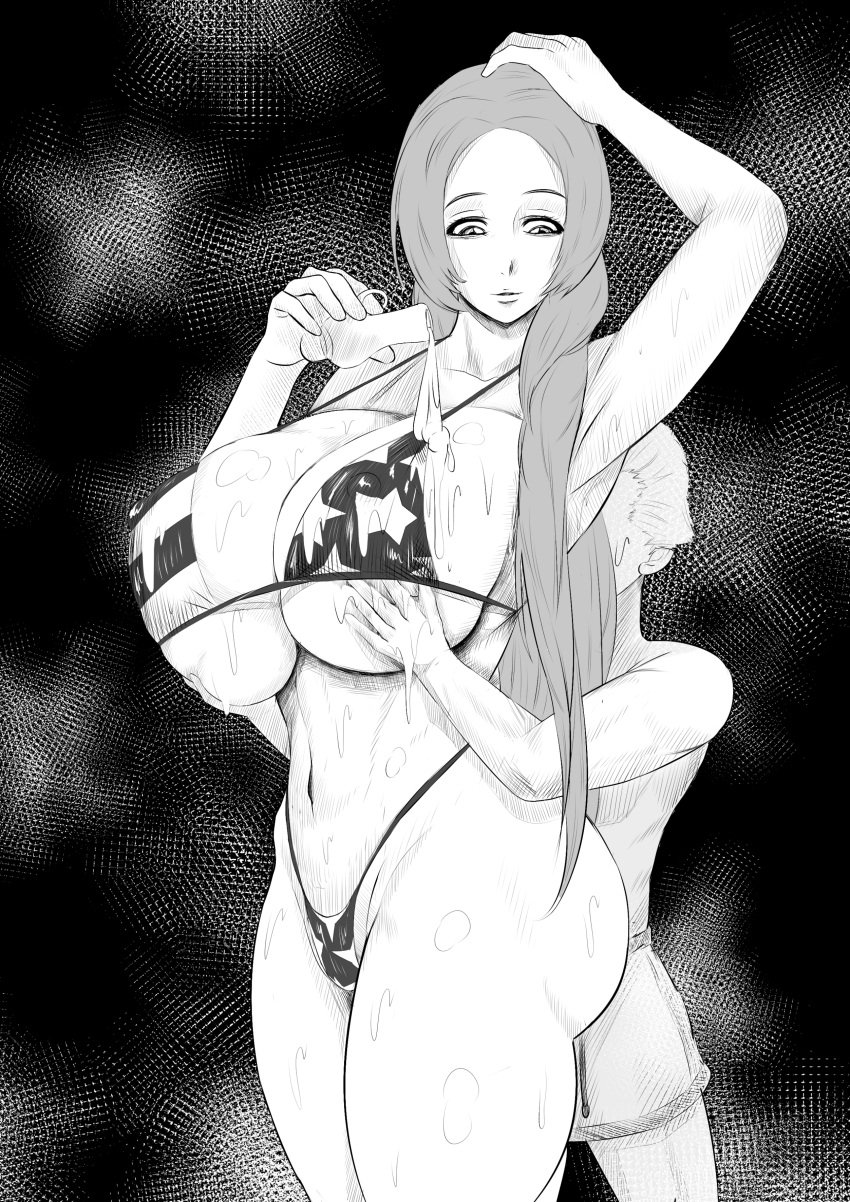 1boy 1boy1girl 1girls age_difference american_flag_bikini big_breasts bikini bleach bottle breast_grab breasts breasts_bigger_than_head bust busty faceless_male female grabbing grabbing_from_behind hanakari_jinta height_difference highleg highleg_bikini holding_object huge_breasts inoue_orihime kimkun0162 large_breasts larger_female long_hair male male/female midriff monochrome older_female oppai pouring pouring_on_self revealing_swimsuit sexually_suggestive short_hair shorter_male size_difference skimpy skimpy_bikini smaller_male swimsuit taller_female taller_girl top_heavy underboob very_long_hair voluptuous younger_male