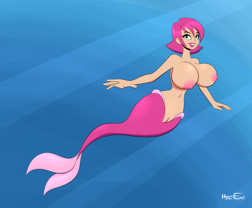 1girls alternate_species alternate_version_available areolae breasts curvaceous erin_esurance esurance female female_only green_eyes hourglass_figure huge_breasts huge_nipples hyperflannel mermaid navel nude pink_hair pink_lipstick pink_tail smiling smiling_at_viewer solo swimming uncensored underwater vagina voluptuous vulva