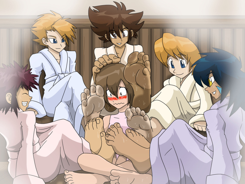 brother brother_and_sister daisuke_motomiya digimon digimon_adventure digimon_adventure_02 digimon_savers feet foot_fetish hikari_yagami human ikuto_noguchi male_feet male_foot_fetish mostlyfunstuff sauna siblings sister taichi_yagami takeru_takaishi yamato_ishida