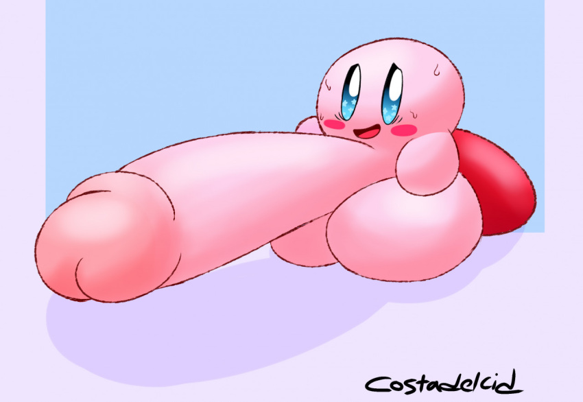 1boy adorable balls big_balls big_penis big_testicles blush cute cute_face huge_balls huge_cock huge_testicles kirby kirby_(series) male male_only mammal masturbation penis pink_body pink_skin red_feet testicles yungknight