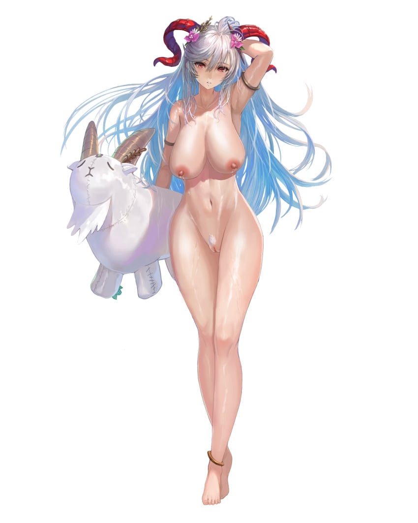 1girls alternate_costume armpits bare_legs biggitybiggitybig blue_hair breasts colored_inner_hair completely_nude edit female female_only female_pubic_hair fire_emblem fire_emblem_heroes flower flower_necklace freyja_(fire_emblem) freyja_(summer)_(fire_emblem) goat grey_hair hair_flower horns lactation large_breasts legs long_hair looking_at_viewer multicolored_hair nintendo nipples nude nude_female nude_filter official_alternate_costume plushie pubic_hair pussy samuraijam34 solo source_request third-party_edit transparent_background very_long_hair