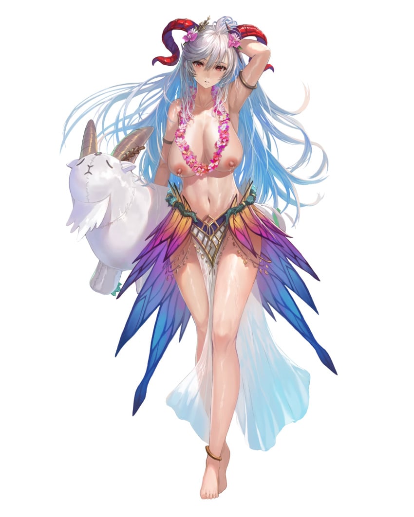 1girls alternate_costume armpits bare_legs biggitybiggitybig bikini blue_hair breasts colored_inner_hair edit female female_only fire_emblem fire_emblem_heroes flower flower_necklace freyja_(fire_emblem) freyja_(summer)_(fire_emblem) goat grey_hair hair_flower horns lactation large_breasts legs long_hair looking_at_viewer multicolored_hair nintendo nipples nude_filter official_alternate_costume pelvic_curtain plushie samuraijam34 solo swimsuit topless transparent_background very_long_hair white_bikini white_swimsuit