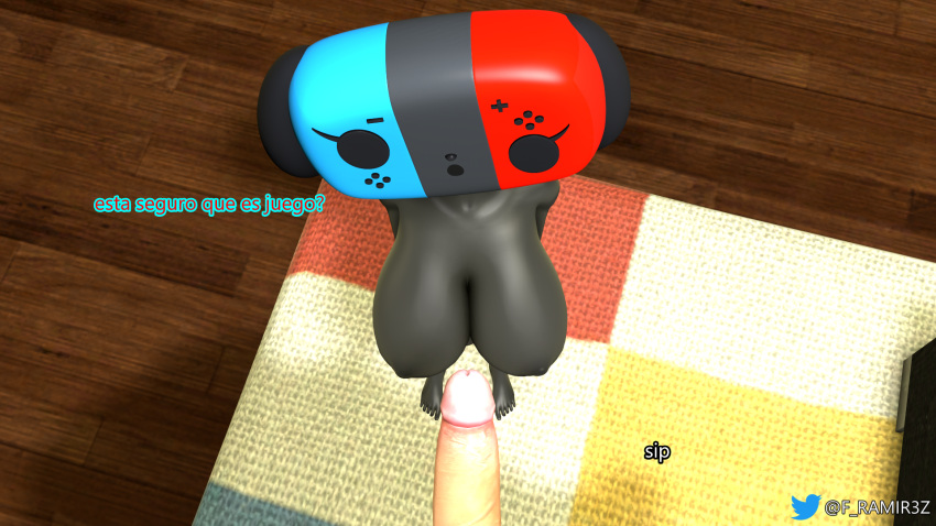 big_breasts big_penis black_body black_eyes black_hair f_ramir3z nintendo nintendo_switch penis_awe small_ass small_butt switch_dog