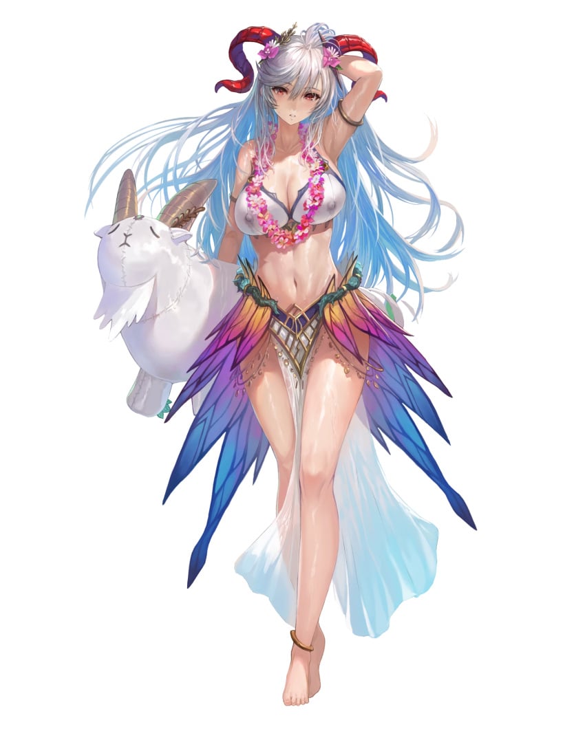 1girls alternate_costume armpits bare_legs biggitybiggitybig bikini blue_hair breasts cleavage colored_inner_hair edit female female_only fire_emblem fire_emblem_heroes flower flower_necklace freyja_(fire_emblem) freyja_(summer)_(fire_emblem) goat grey_hair hair_flower horns lactation large_breasts legs long_hair looking_at_viewer multicolored_hair nintendo nude_filter official_alternate_costume pelvic_curtain plushie samuraijam34 solo stain swimsuit transparent_background very_long_hair white_bikini white_swimsuit