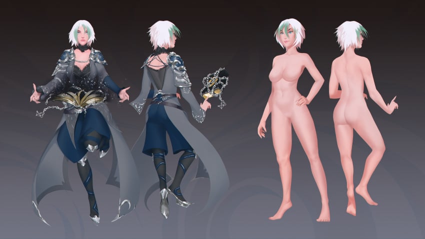 absurd_res book breasts clothed clothed/nude clothing featureless_breasts featureless_crotch female hi_res highlights_(coloring) human magic_user mammal model_sheet no_nipples nude okata solo