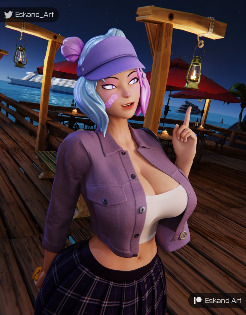 1girls 3d 3d_(artwork) artist_logo artist_name artist_website bandage bandage_on_face big_breasts black_eyes blue_hair bouncing_breasts breasts cap dominant_female eskandart female fortnite fortnite:_battle_royale freckles freckles_on_breasts hi_res high_resolution highres huge_breasts large_breasts leelah_(fortnite) light-skinned_female looking_at_viewer looking_pleasured looking_up multicolored_hair patreon_logo pink_hair plaster purple_cap purple_eyes teeth teeth_showing white_pupils