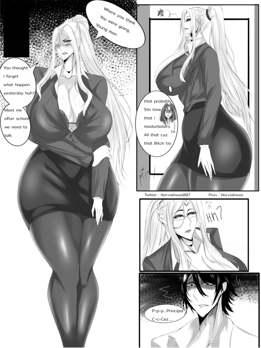 1girls big_ass big_breasts big_butt black_and_white curvy female mature_female milf mommy monochrome older_female teacher voluptuous voluptuous_female younger_male