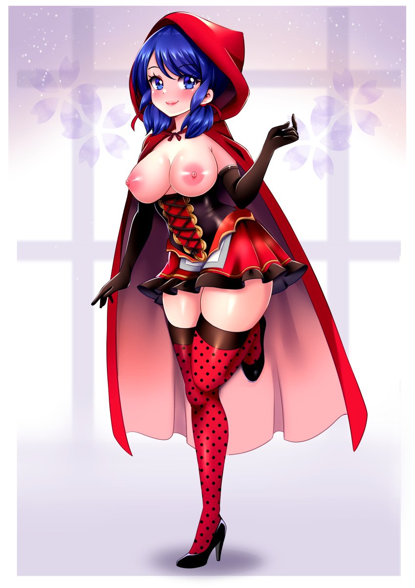 arm_gloves breasts enly_art high_heels little_red_riding_hood marinette_cheng marinette_dupain-cheng miraculous_ladybug solo thighhighs