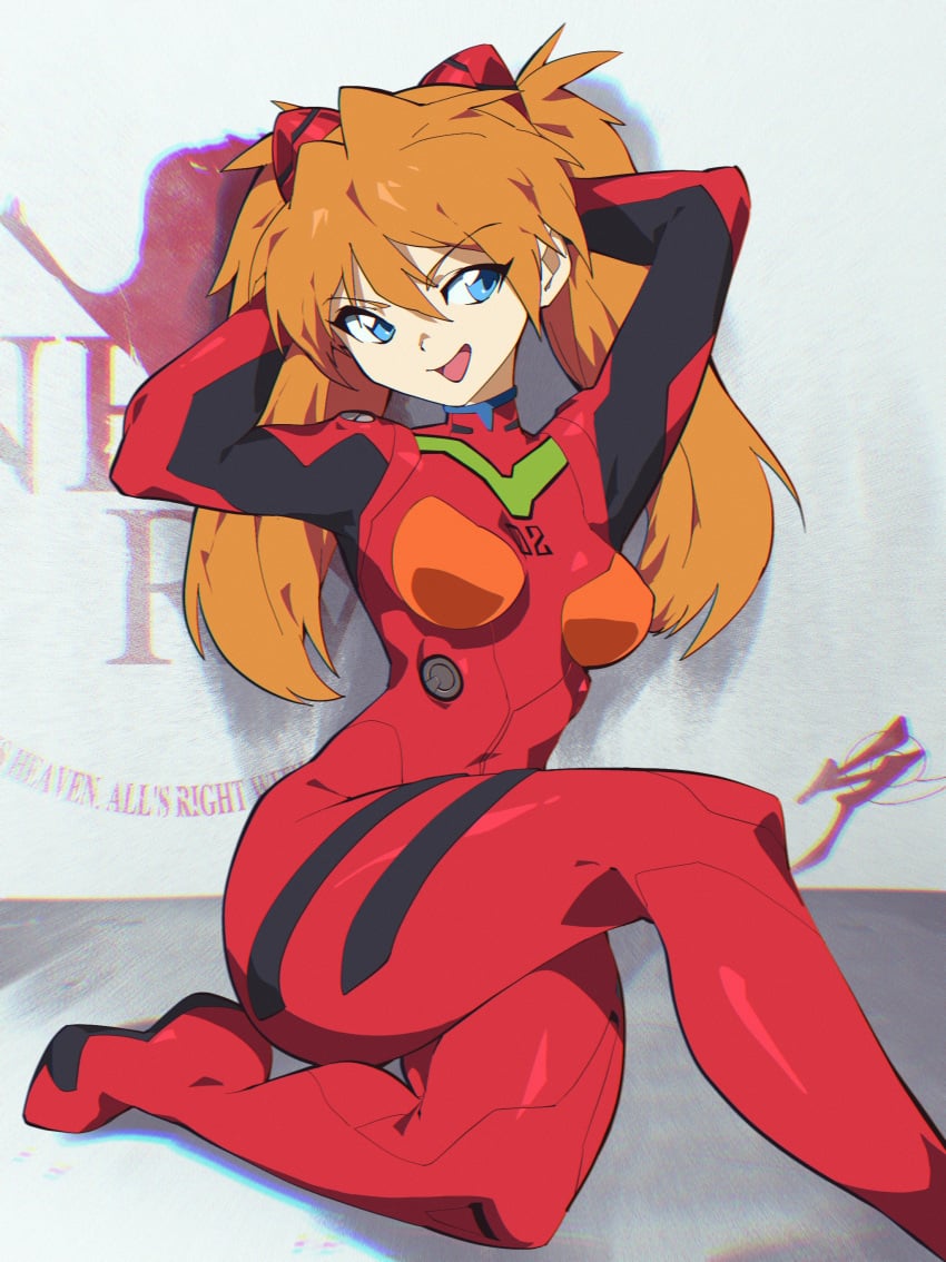 aetherion_art asuka_langley_sohryu blue_eyes crossed_legs long_hair neon_genesis_evangelion neopn_genesis_evangelion plugsuit red_hair sitting sitting_down sitting_on_floor tight_clothing