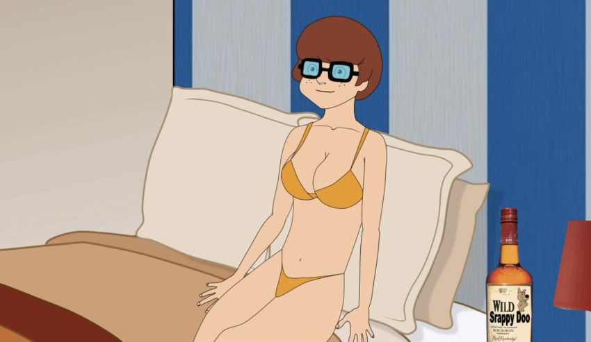 1girls alcohol brown_hair cartoon_hook-ups female female_only freckles glasses motel scooby-doo solo tagme velma_dinkley winky_dink_media