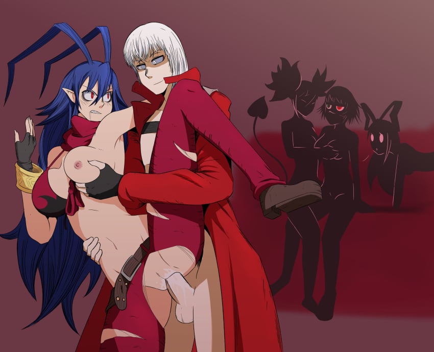 1boy 4girls breasts capcom clothed_sex dante_(devil_may_cry) devil_may_cry devil_may_cry_3 disgaea disgaea_d2 etna flonne groping groping_breasts groping_from_behind indioweeaboo lady_(devil_may_cry) laharl laharl-chan large_breasts nippon_ichi_software orgy sex vaginal_penetration