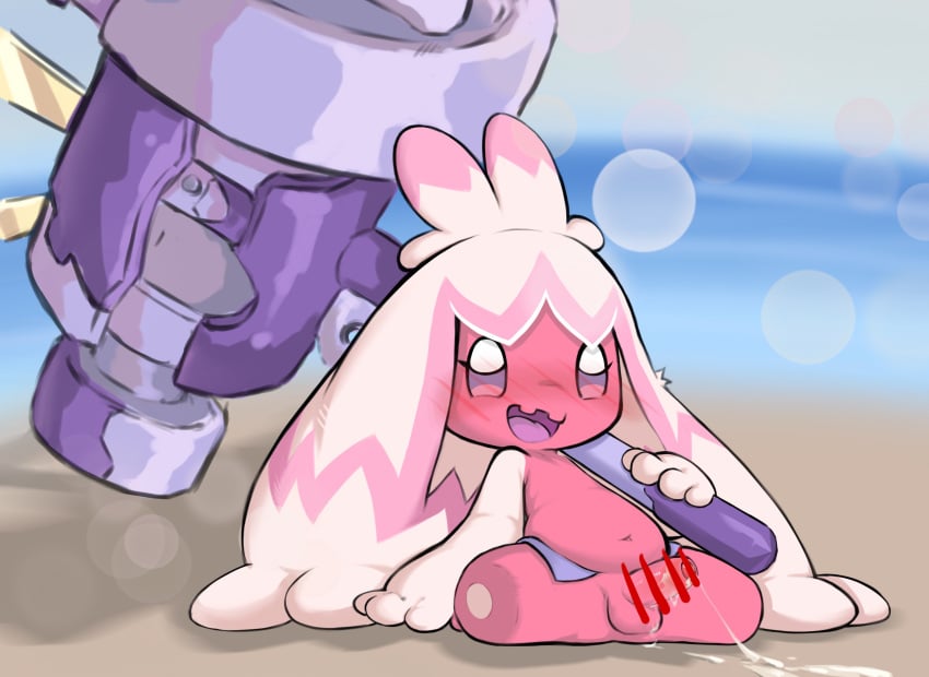 balls beach belly blurred_background blush bodily_fluids censor_bar censored censored_genitalia censored_penis cum cum_drip cum_on_ground cum_on_penis cum_string dripping erection generation_9_pokemon genital_fluids genitals hair hammer hi_res holding_hammer holding_object holding_tool humanoid humanoid_genitalia humanoid_penis ineffective_censorship looking_at_viewer male navel navi_(artist) nintendo penis pink_body pokemon pokemon_(species) rule_63 seaside slightly_chubby slightly_chubby_humanoid slightly_chubby_male small_penis smile solo spreading tinkaton tools uncensored_version_at_source