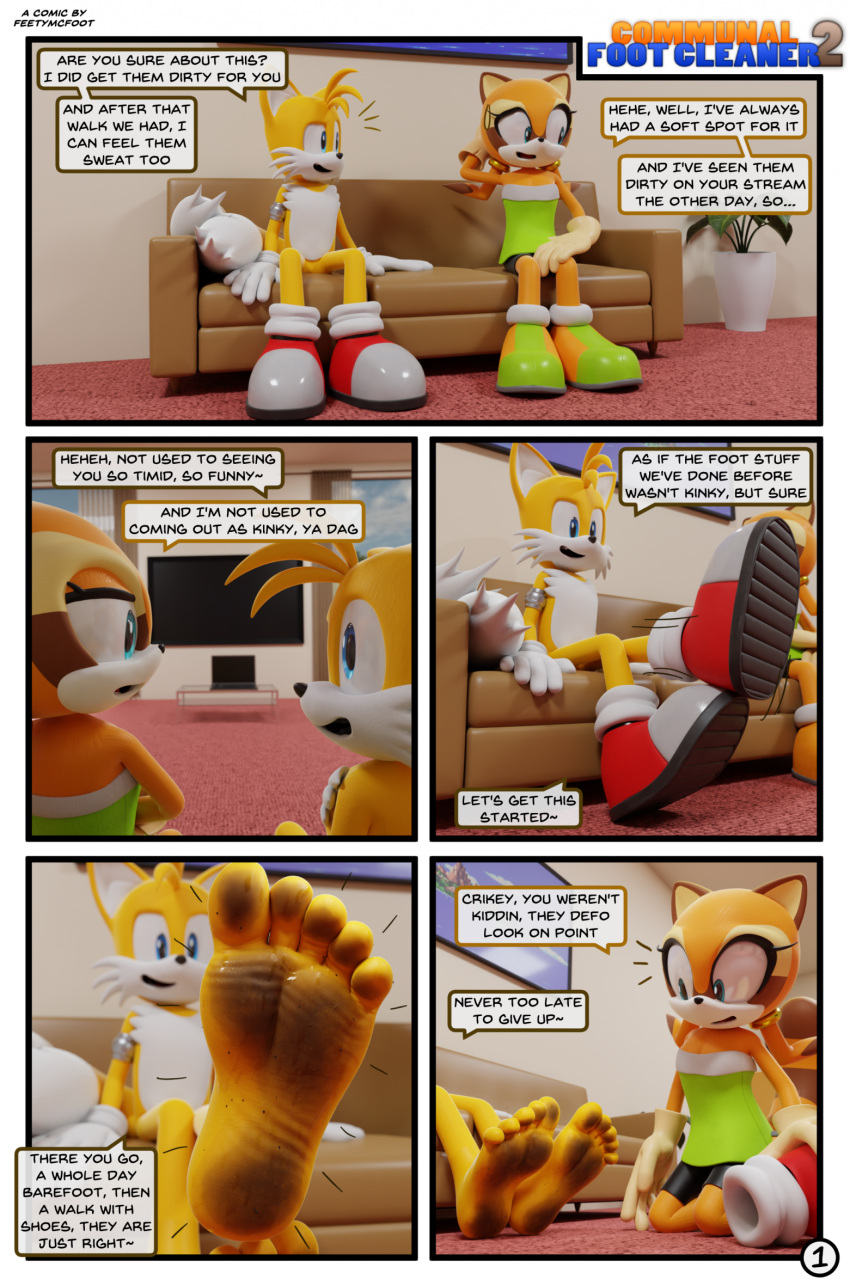 3d_(artwork) 3drender accent anthro australian barefoot big_feet chapter_2 comic dialogue digital_media_(artwork) dirty_feet duo feet feetymcfoot female foot_fetish foot_focus footwear_removed hi_res humanoid_feet inside male male/female male_feet male_foot_fetish marine_the_raccoon page_1 page_number paws plantigrade presenting sega shoe_removal soles sonic_(series) sonic_the_hedgehog_(series) tails toes