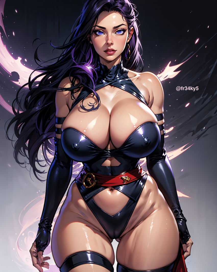 ai_generated ass big_ass big_breasts bodysuit breasts cleavage female fr34ky marvel marvel_comics psylocke purple_eyes purple_hair stable_diffusion wide_hips x-men