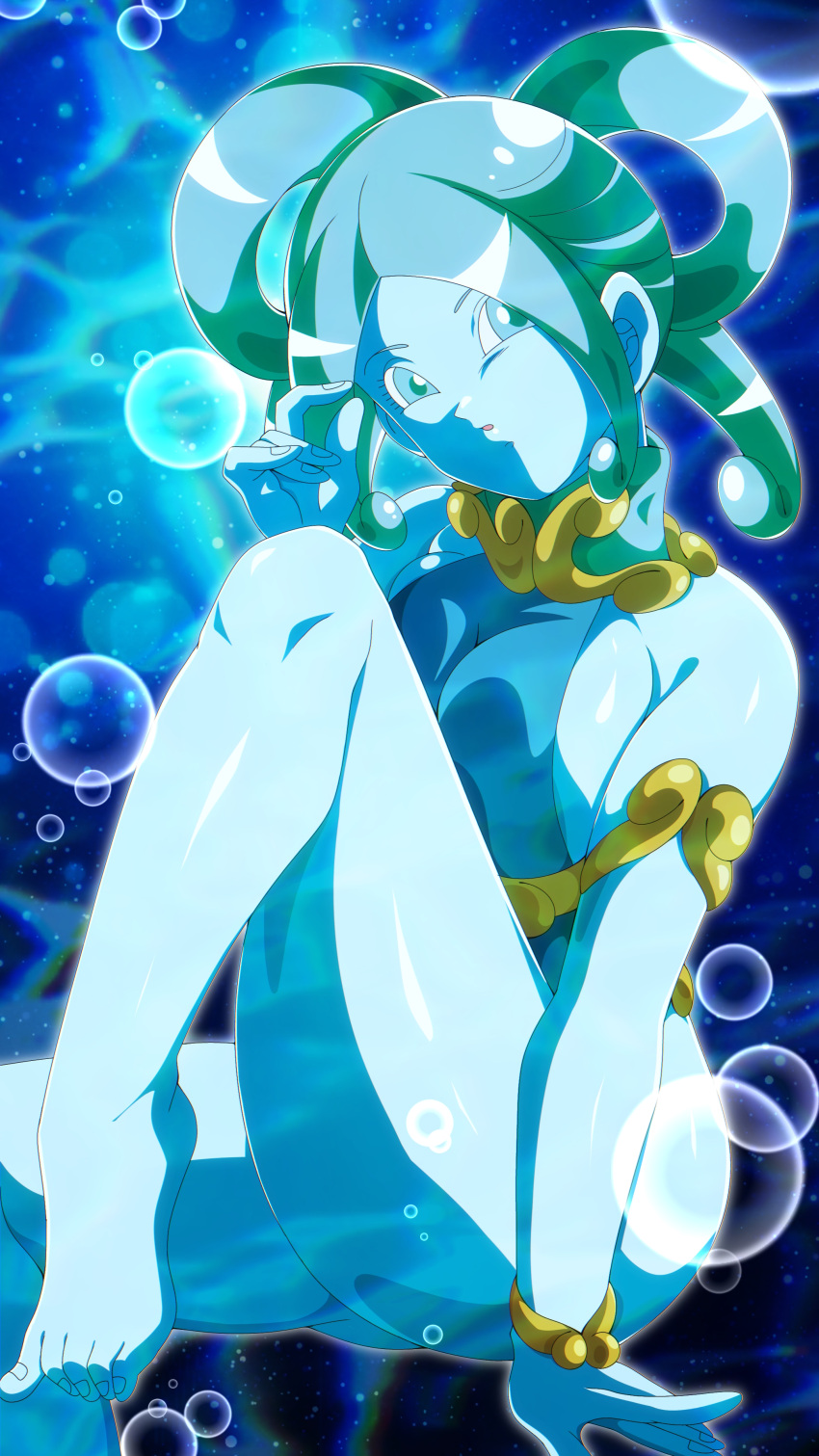 1girls armlet ass big_breasts blue_body blue_eyes blue_hair blue_skin bracelet breast_press breast_squish breasts butt dragon_ball dragon_ball_heroes feet female female_focus female_only jewelry lagss legs looking_at_viewer one-piece_swimsuit shiny_skin solo solo_female solo_focus swimsuit thick_thighs thighs