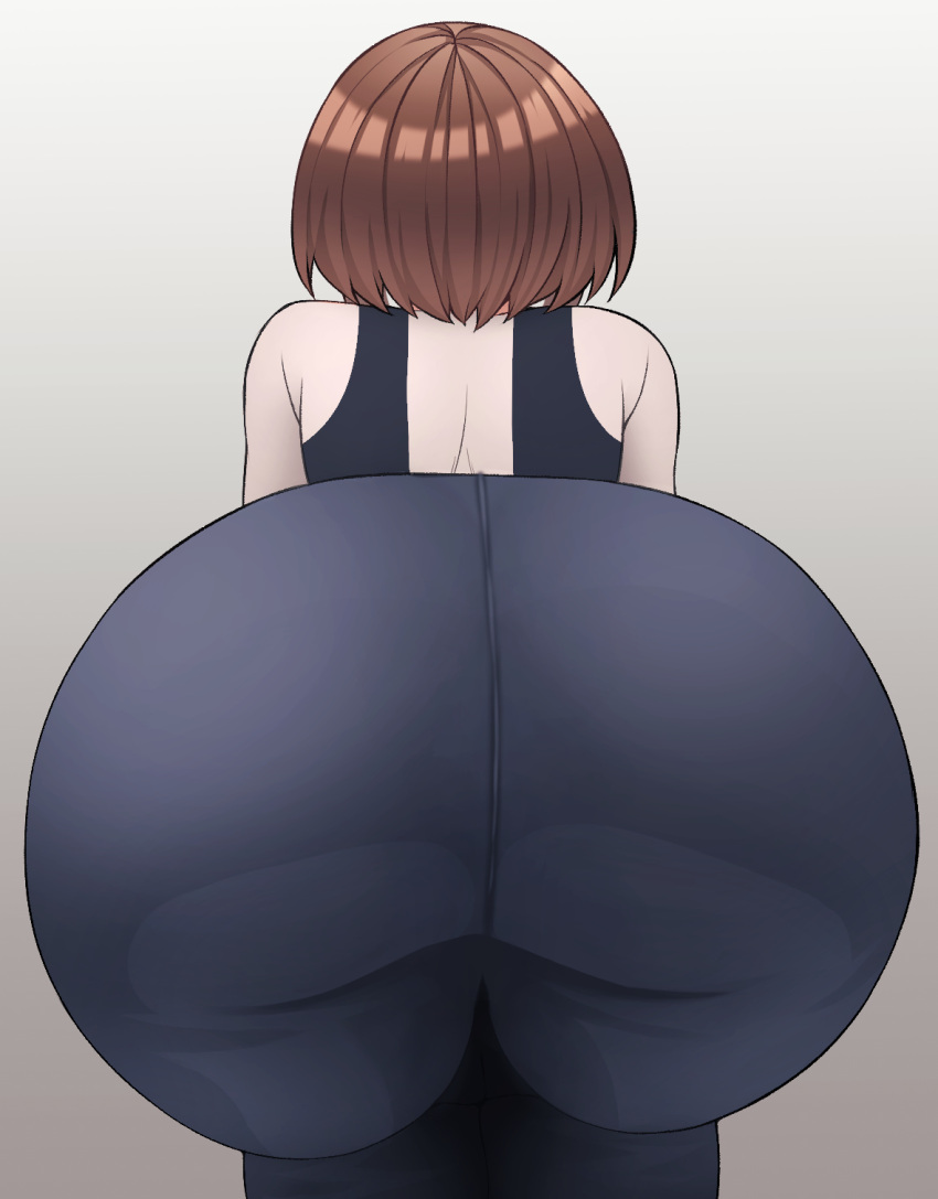 1girls ass ass_focus back_view big_ass brown_hair bubble_ass bubble_butt fat_ass female female_focus female_only gradient_background hero_outfit_(mha) huge_ass kobaji leotard my_hero_academia ochako_uraraka ochako_uraraka_(hero_outfit) solo solo_female tight_clothing uraraka_ochako uraraka_ochako_(hero_outfit)