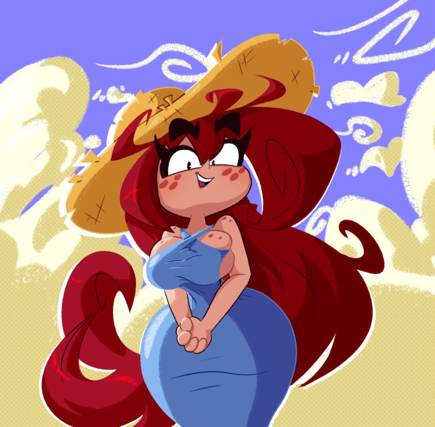 betilla_(rayman) big_breasts big_hips big_thighs blue_dress bottom_heavy breasts dress female freckles freckles_on_breasts gheyblin gigantic_thighs hat hips huge_breasts huge_hips huge_thighs nymph_(rayman) rayman_(series) rayman_origins red_hair small_waist smile thick_thighs thighs tight_clothing wide_hips