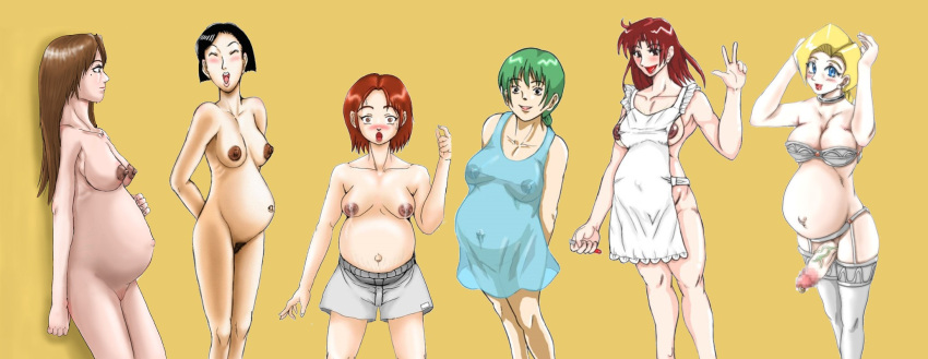 1futa 2000s 5girls apron big_breasts big_penis black_eyes black_hair blonde_hair blue_dress blue_eyes blush bra brown_eyes brown_hair brown_nipples censored clothing collage dark_nipples dickgirl dragon_quest dress_lift drg erect_nipples erect_nipples_under_clothes erect_penis erection female futanari green_hair king_of_fighters lactation large_breasts light-skinned_female light-skinned_futanari lineup long_hair medium_breasts mole mole_under_eye multiple_females multiple_girls multiple_pregnancies naked naked_apron naked_female nude nude_female older_female penis pregnant pubic_hair ready_to_pop short_hair shorts small_breasts standing stockings vanessa_(kof) yellow_background younger_female