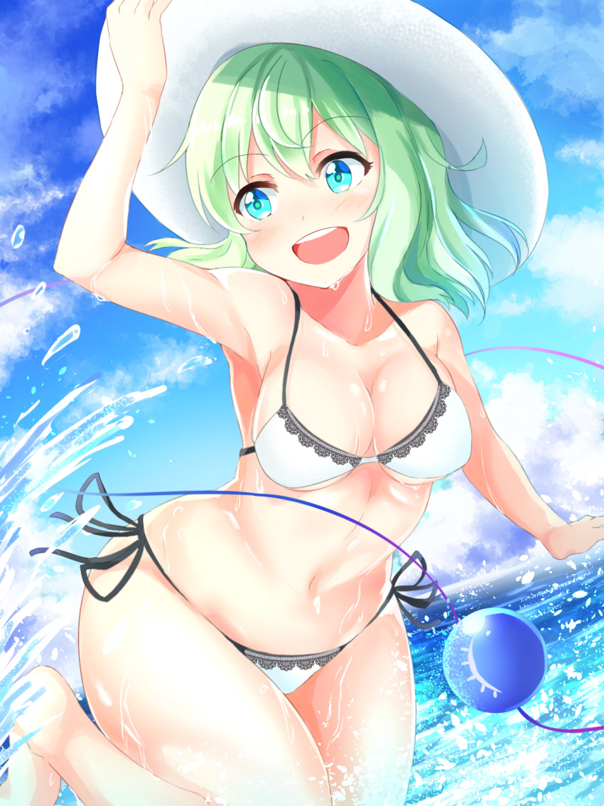 1girls beach bikini blue_eyes cleavage green_hair koishi_komeiji nagomian solo solo_female tagme touhou