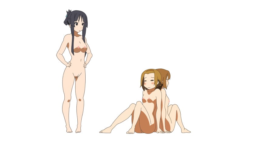 breasts completely_nude completely_nude_female female female_only full_body highres k-on! mio_akiyama_(k-on!) naked naked_female nipples non-web_source nude nude_female photoshop ritsu_tainaka_(k-on!) small_breasts white_background yui_hirasawa_(k-on!) yuri