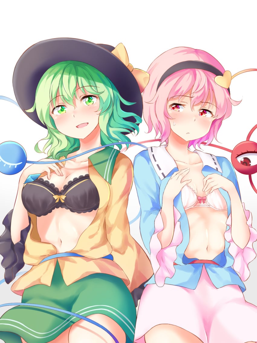 2girls bra koishi_komeiji multiple_girls nagomian open_clothes satori_komeiji sisters tagme touhou underwear