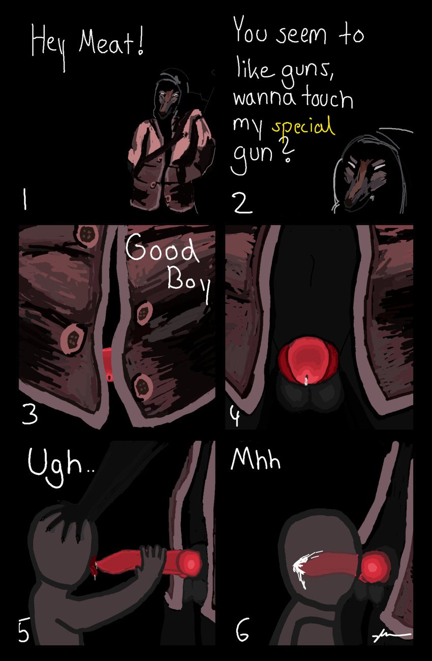 absurd_res ambiguous_gender animal_genitalia animal_penis anthro balls biped black_body bodily_fluids canid canine canine_penis canis clothed clothing cum cum_inside darkwood duo erection fur genital_fluids genitals hands_in_both_pockets hi_res jacket knot looking_at_viewer male mammal nude open_mouth partially_clothed penis precum simple_background sitting standing tongue topwear video_games white_eyes wolf wolfman_(darkwood)