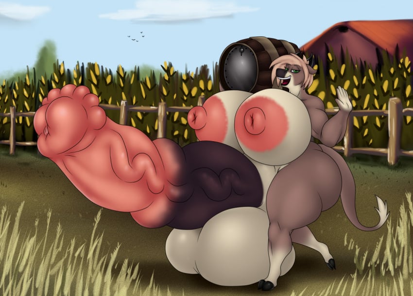 animal_genitalia animal_penis anthro balls barrel big_balls big_breasts bovid bovine breasts casual_nudity cattle equine_penis erection farm female genitals gynomorph huge_balls huge_breasts hyper hyper_balls hyper_breasts hyper_genitalia intersex mammal nightmare-arts penis smile smiling_at_viewer solo thick_thighs vein veiny_penis working