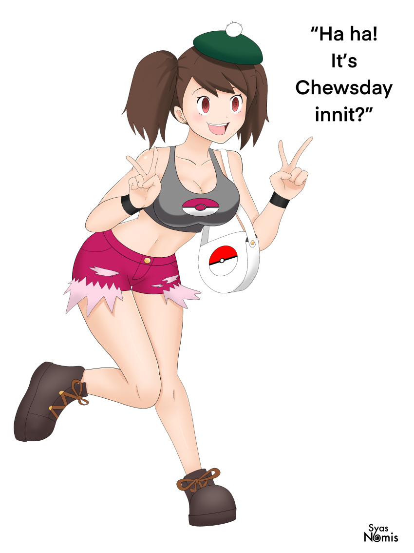 big_breasts bimbo brainwashing breasts double_v gloria_(pokemon) medium_breasts navel open_mouth pokemon pokemon_ss syas-nomis thick_thighs transparent_background wide_hips