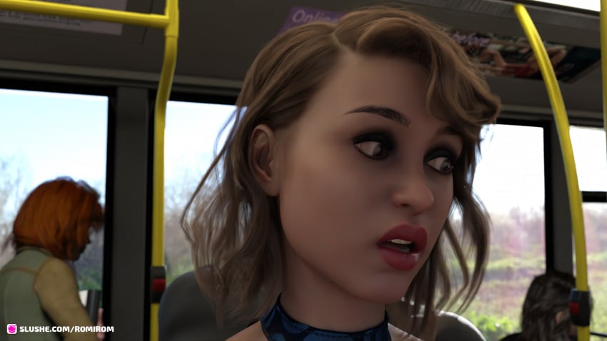 1girls 2020 3d blonde_hair blue_dress bus bus_interior clothed clothed_sex clothing covered_penetration dress female female_focus from_behind_position lipstick public public_sex red_lipstick romirom sex_under_skirt slushe_(website) solo_focus standing_sex stealth_sex straight surprised vehicle_interior