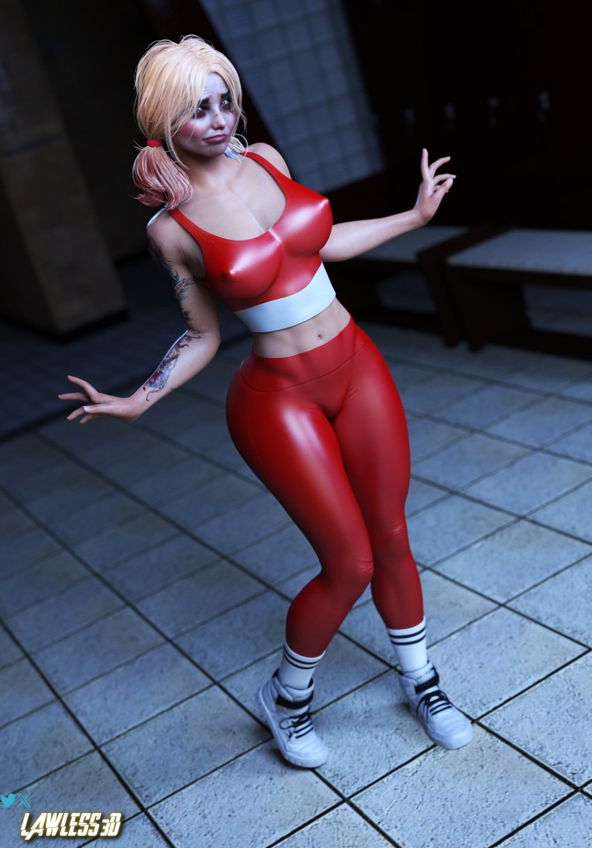 1girls 3d abs abs_visible_through_clothing alternate_version_available anklehighs arm_tattoo asylum athletic athletic_female batman_(series) big_ass blonde_hair crew_socks dc dc_comics dyed_hair eyeshadow female female_only harley_quinn harley_quinn_(arkham) harley_quinn_(suicide_squad_game) heavy_makeup high_socks huge_ass huge_breasts lawless3d leggings legs_together legs_together_feet_apart mismatched_eyebrows multicolored_hair nipples_visible_through_clothing pinup_pose pokies posing sad sad_expression scar_on_cheek scar_on_nose scars_on_face shoes slim_waist socks socks_and_shoes socks_over_leggings socks_over_yoga_pants solo sportswear suicide_squad suicide_squad:_kill_the_justice_league tanktop tara_strong twintails white_socks wide_hips workout_clothes yoga_pants