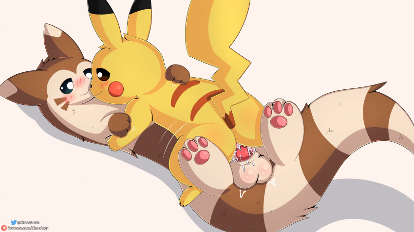 absurd_res anal anal_sex animal_genitalia ass balls blush bodily_fluids brown_body brown_fur cloudeon cum cum_in_ass cum_inside digital_media_(artwork) duo erection feral fur furret generation_1_pokemon generation_2_pokemon genital_fluids genitals hi_res male male/male male_penetrated male_penetrating male_penetrating_male mammal mustelid nintendo nude penetration penile penis pikachu pokemon pokemon_(species) rodent sex simple_background smile tail yellow_body yellow_fur