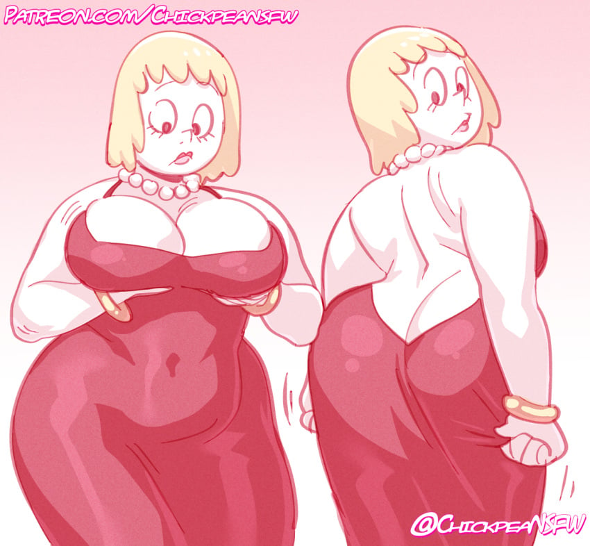 1girls 2024 ass backless_outfit bbw bbw_mom big_ass big_breasts big_butt blonde_hair bracelet butt cartoon_network chickpea clarence dress female female_only gradient_background huge_ass huge_butt lipstick looking_down looking_over_shoulder mary_wendell milf necklace pink_background sfw short_hair white_background