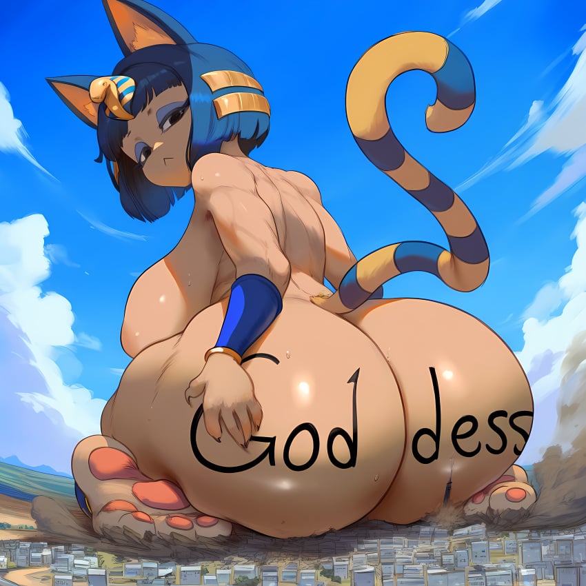 1girls 6164 ai_generated animal_crossing ankha ankha_(animal_crossing) anthro ass ass_focus ass_grab ass_worship breasts bubble_butt cat_ears cat_tail city dat_ass destruction domestic_cat enormous_ass female furry giantess gigantic_ass huge_ass huge_breasts macro nai_diffusion nintendo nipples nude sideboob solo