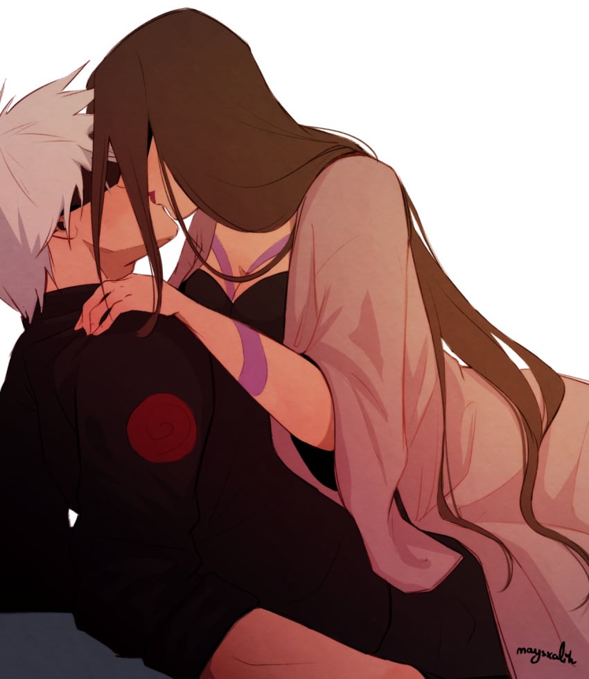 1boy 1girls aged_up cleavage female hatake_kakashi kissing lipstick long_hair making_out male male/female mayskalih naruto naruto_(series) naruto_shippuden nohara_rin romantic straight suggestive