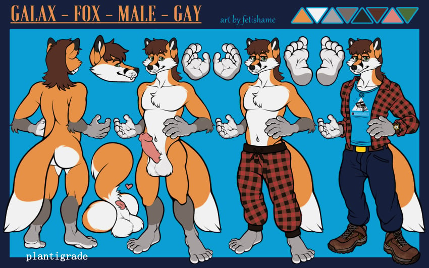 absurd_res anthro anus ass boots bottomwear canid canine clothing denim denim_clothing erection eyewear fetishame footwear fox galax_operi glasses hi_res jeans male mammal model_sheet pajamas pants plantigrade raised_tail shirtless solo