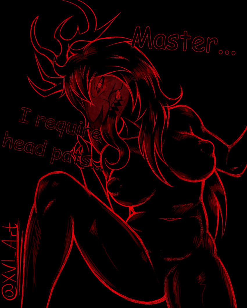 1girls antlers belly_button black_body black_hair black_sclera breasts breasts deer_skull english_text fangs glowing_eyes horn long_hair long_tongue looking_at_viewer monster monster_girl navel nipple_bulge one_leg_up raindeer red_eyes red_skull_(anatomy) ruza ruza_(ruza) self_upload signature simple_background skull_head solo_female thick_thighs thighs tongue tongue_out wendigo xvi